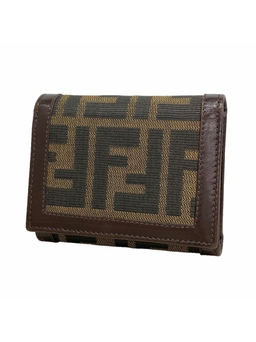 Fendi Trifold Wallet Zucca Nylon Canvas Brown Silver